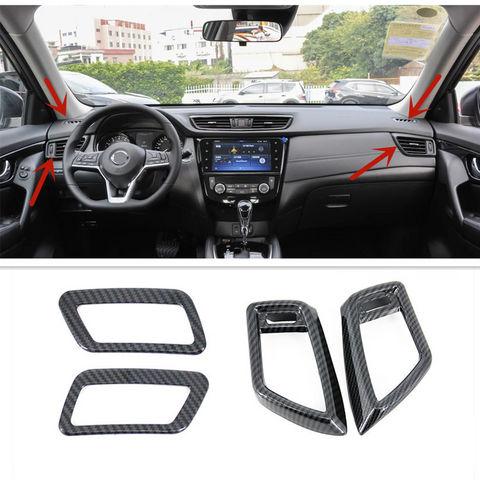 Carbon fiber look Dashboard A/C Air Vent Cover Trim 4pc For NISSAN ROGUE 17-2020