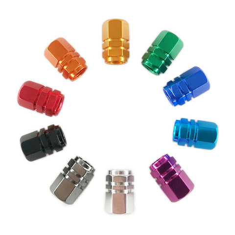 Hexagon Aluminum Tire Valve Stem Cap+Rubber Seal for Car Motorcycle Bike 4 PCS