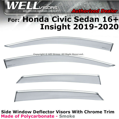 WELLvisors For Honda Civic 16-20 Insight 19-20 Sedan Side Window Visors Chrome