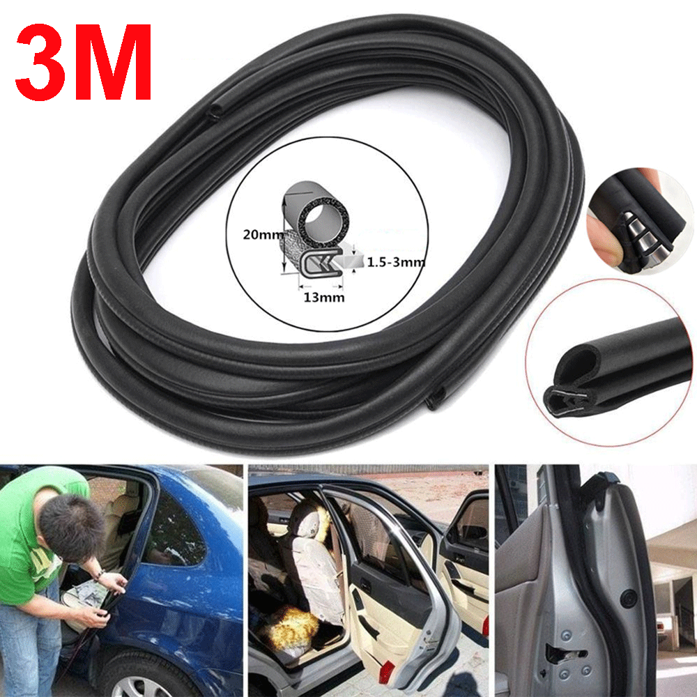 3 Meter Black Rubber Weatherstrip Car Door Edge Trim Protector Seal EPDM & Steel