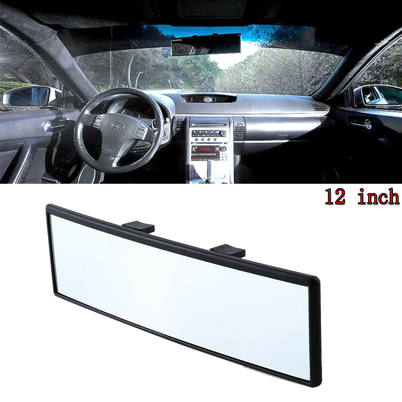 Universal 300MM Auto Wide Convex Interior Clip On Rear View Clear Mirror