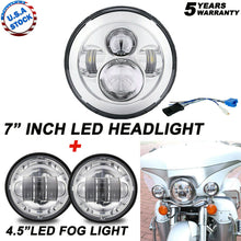75W 7" LED Projector Headlight + Passing Lights Fit for Harley Touring Chrome