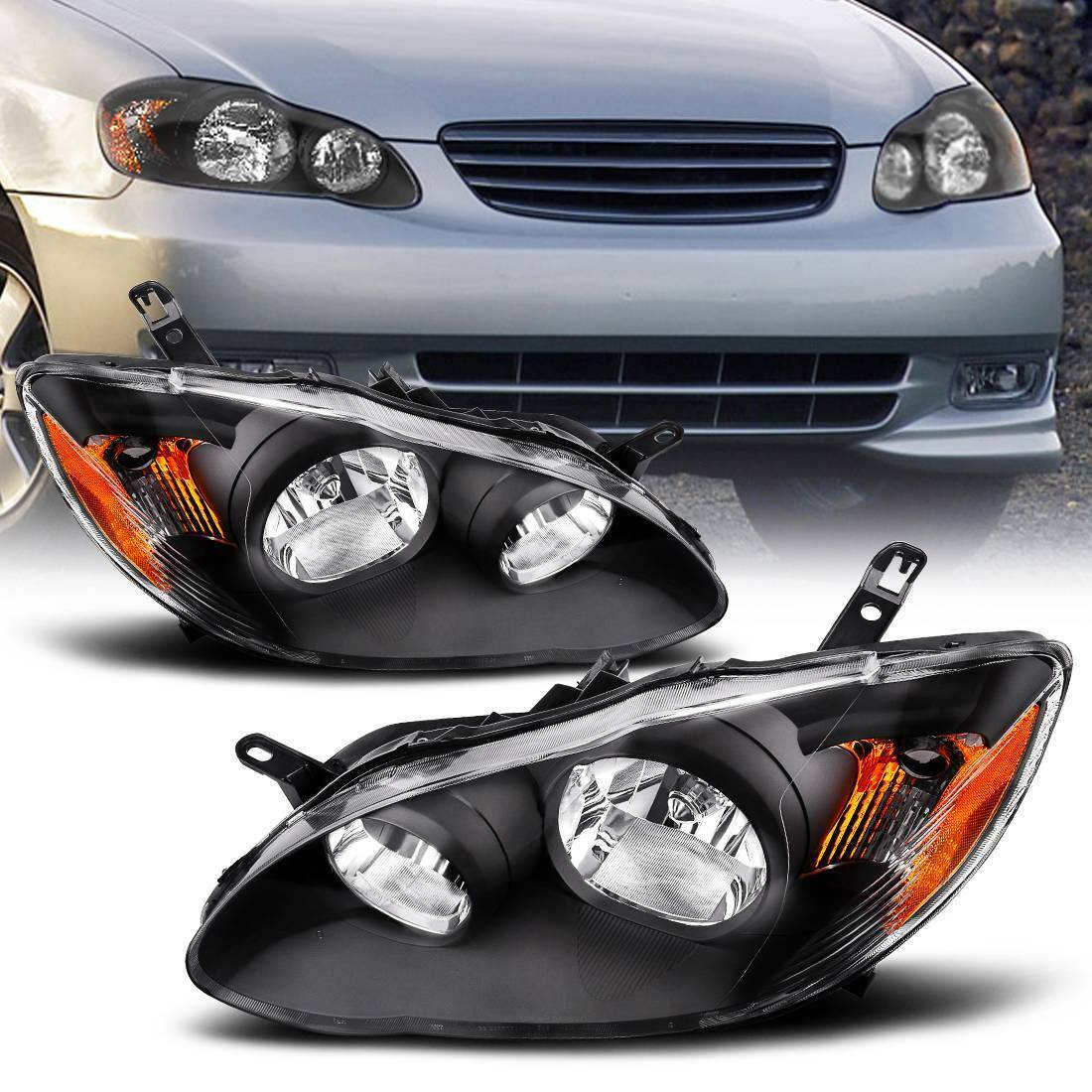 For 2003 2004 2005 2006 2007 2008 Toyota Corolla Black Headlight Amber Reflector
