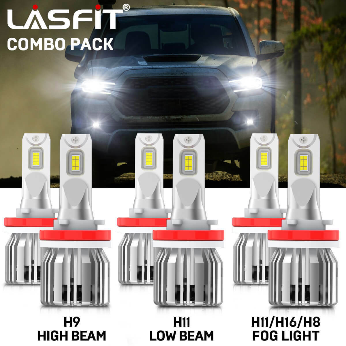 LASFIT H11 H8 H9 Combo LED Headlight+Fog Light for Toyota Tacoma 6000K 2016-2020