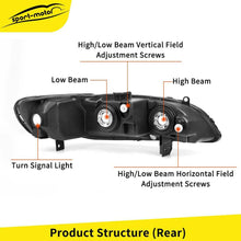 Headlights Assembly Replacement for 1998-2002 Honda Accord w/ Amber Reflector