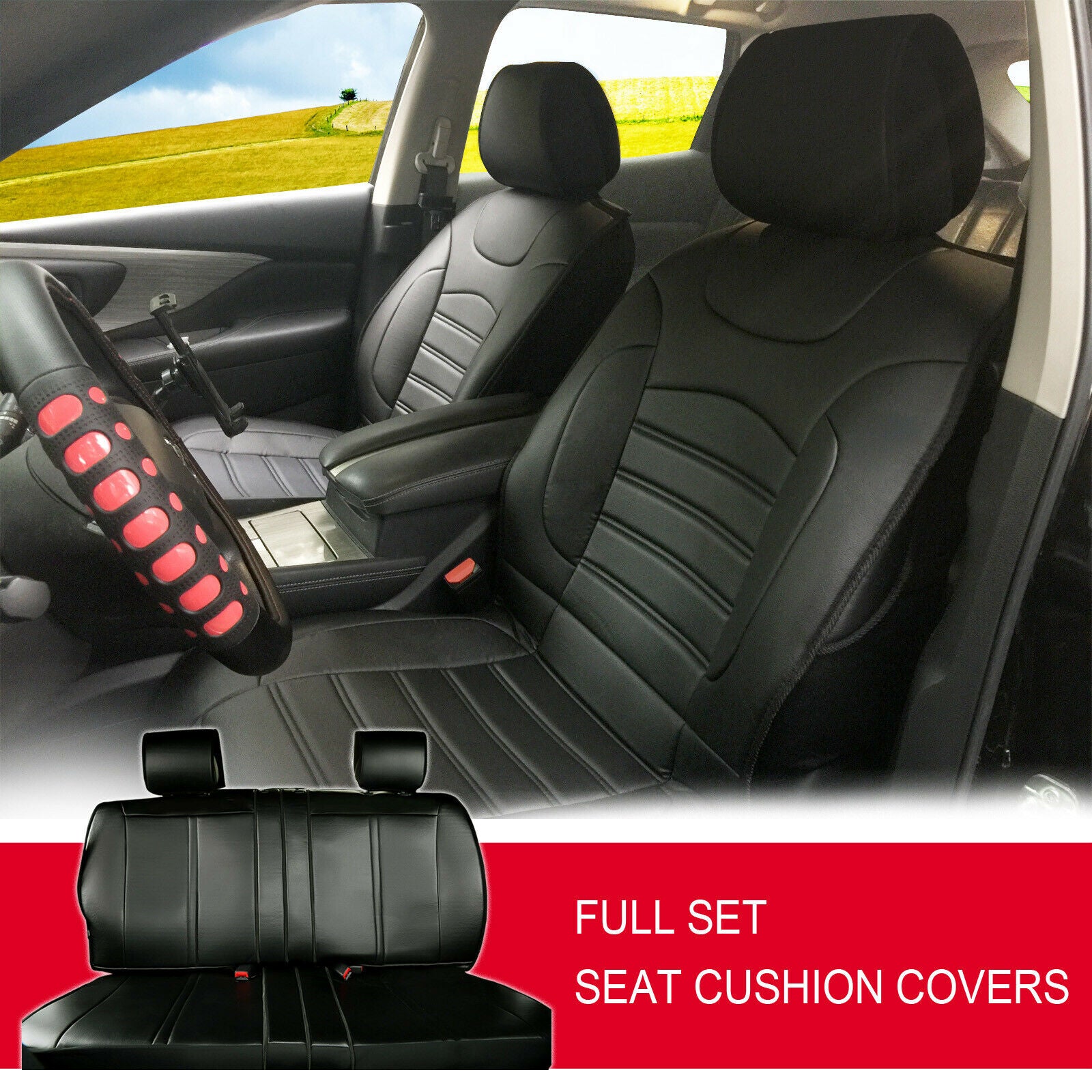 Full Sets Leather like Car Seat Cushion Cover Protectos for Car Sedan SUV#3829