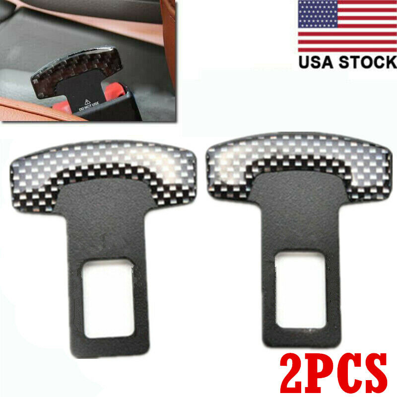 2PCS Universal Car Safety Seat Belt Buckle Alarm Stopper Clip Carbon Fiber Clamp