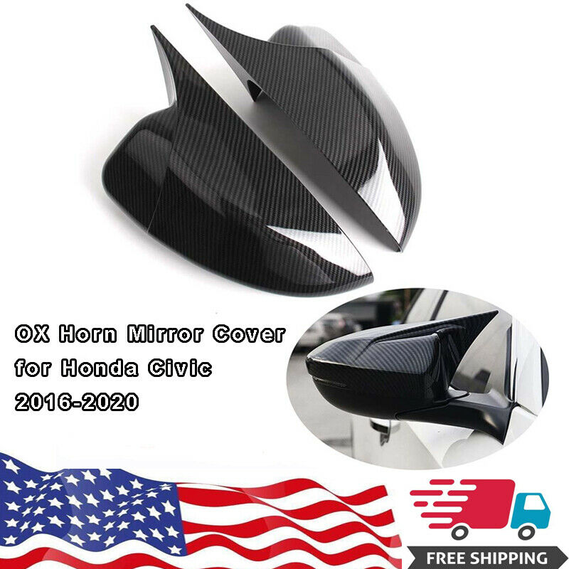 For Honda Civic 2016 17 18 19 20 OX Horn Carbon Fiber Rear View Mirror Cover Cap