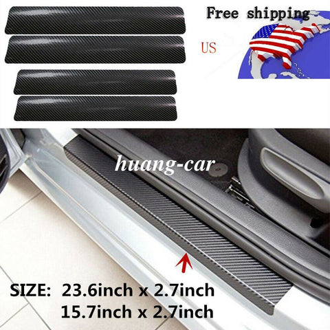 4X Car Stickers Carbon Fiber Door Sill Protector Scuff Trim Accessories Sticker