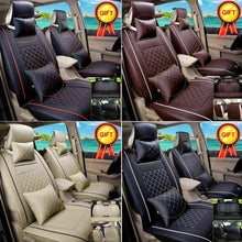 Black/Red 7pc Car SUV Seat Cover PU Leather 5-Seats Front+Rear Cushion & Pillows