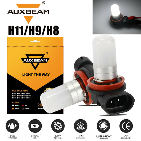AUXBEAM LED Fog Driving Light H11 H16 H8 6000K Super Bright 60 Days Free Return