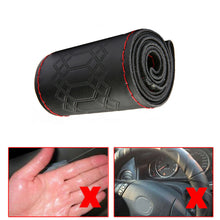 DIY 38cm Universal Car Genuine Leather Steering Wheel Cover Black & Red Thread