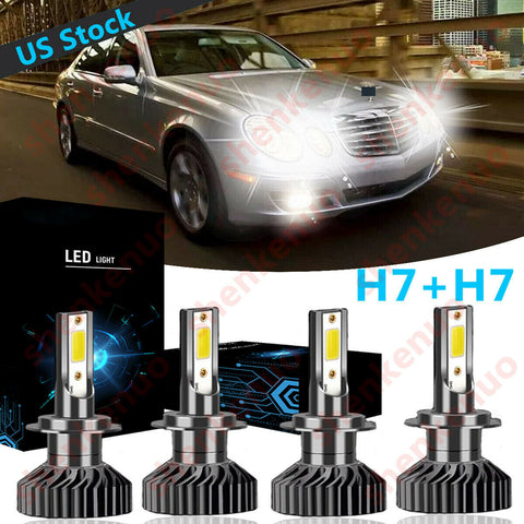 4PC Combo H7+H7 LED Headlight Bulb High Low Beam F2 For Benz E350 E550 2007-2009