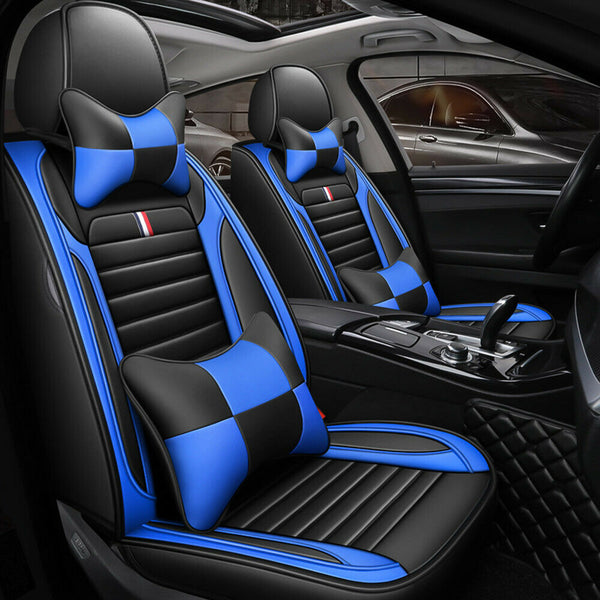 Car Seat Covers Set PU Leather Cushion Front Rear+Pillows Full Covered Universal