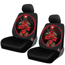 New 6pc Marvel Deadpool Seat Covers Steering Wheel Cover & Keychain - Gift Set