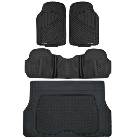 MotorTrend® FlexTough Rubber Floor Mats & Cargo Set, Heavy Duty BPA Free - Black