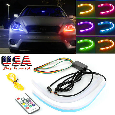 RGB LED Strip Daytime Running Light Headlight For Toyota Sienna Camry Corolla