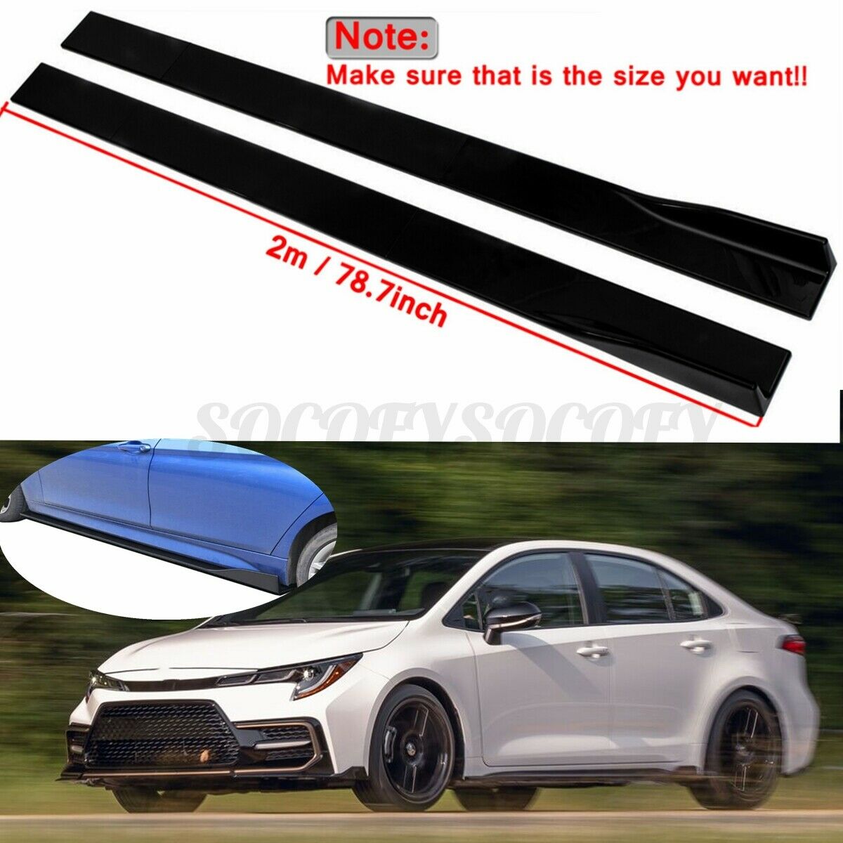 78.7'' Side Skirts Rocker Panel Bottom Line Black For Toyota Corolla 2015-2021