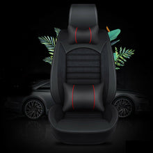 Universal 5 Seats Car Seat Cover PU Fabric Front Rear Cushion Pillows Black&Red