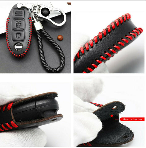 Real Leather Fashion Red + Black Remote Key Bag Case Holder For Nissan Auto Car