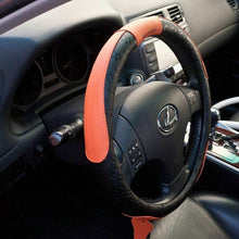 New Design Black & Orange Slip-On Steering Wheel Cover PVC Leather Size Small