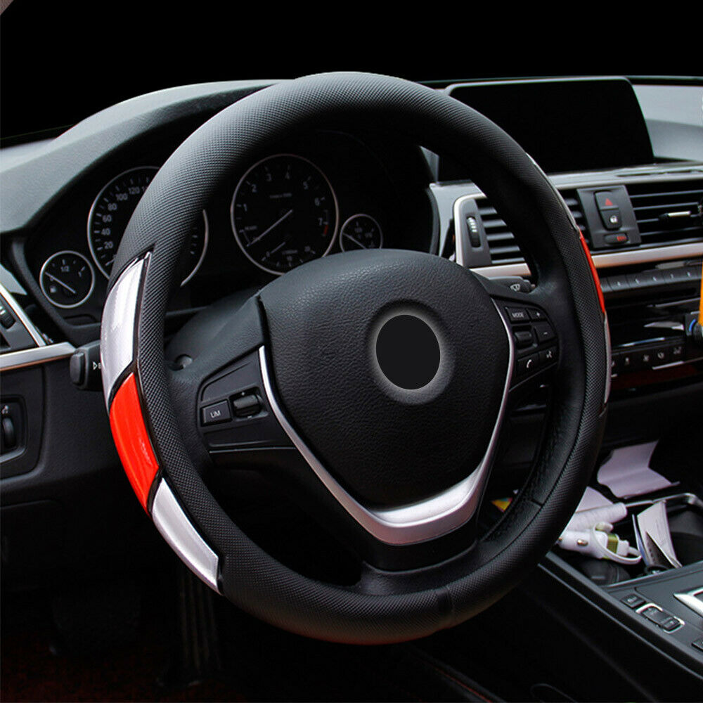 Luxury Reflective Leather 38cm Car Vans Steering Wheel Cover Non-Slip Breathable