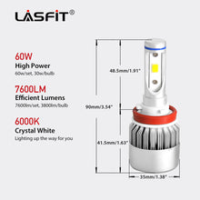 2x LASFIT H11 H9 H8 LED Headlight Bulb Kit Low Beam Fog Light 60W 6000K 7600LM