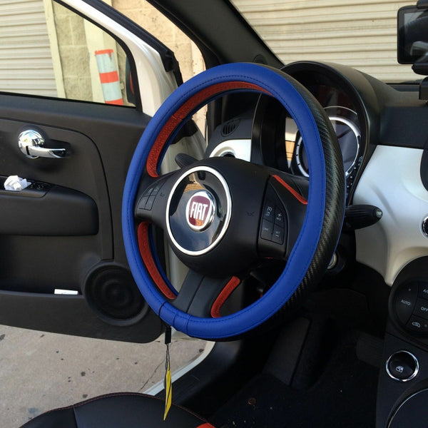 Blue & Carbon Fiber Style Slip-On Steering Wheel Cover Tight Fit Sport New 2019