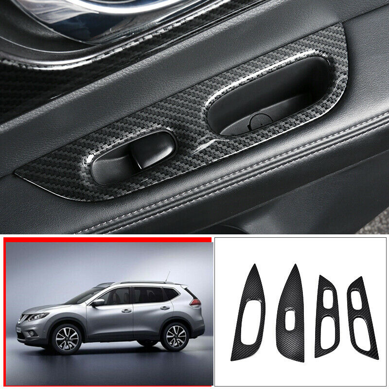 For Nissan Rogue 2014-20 ABS Carbon Fiber Car Window lift panel switch Trim 4PCS