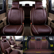 US M Size Coffee 5-Seats PU Leather Seat Cover Front+Rear+4 Pillows All Seasons