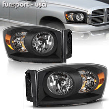 for 2006-2008 Dodge Ram 1500 2500 3500 Black Amber Headlights Headlamps Assembly
