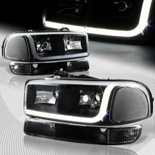 For 1999-2006 GMC Sierra 1500 2500 DRL LED Black Clear Headlights+Bumper 4PCS