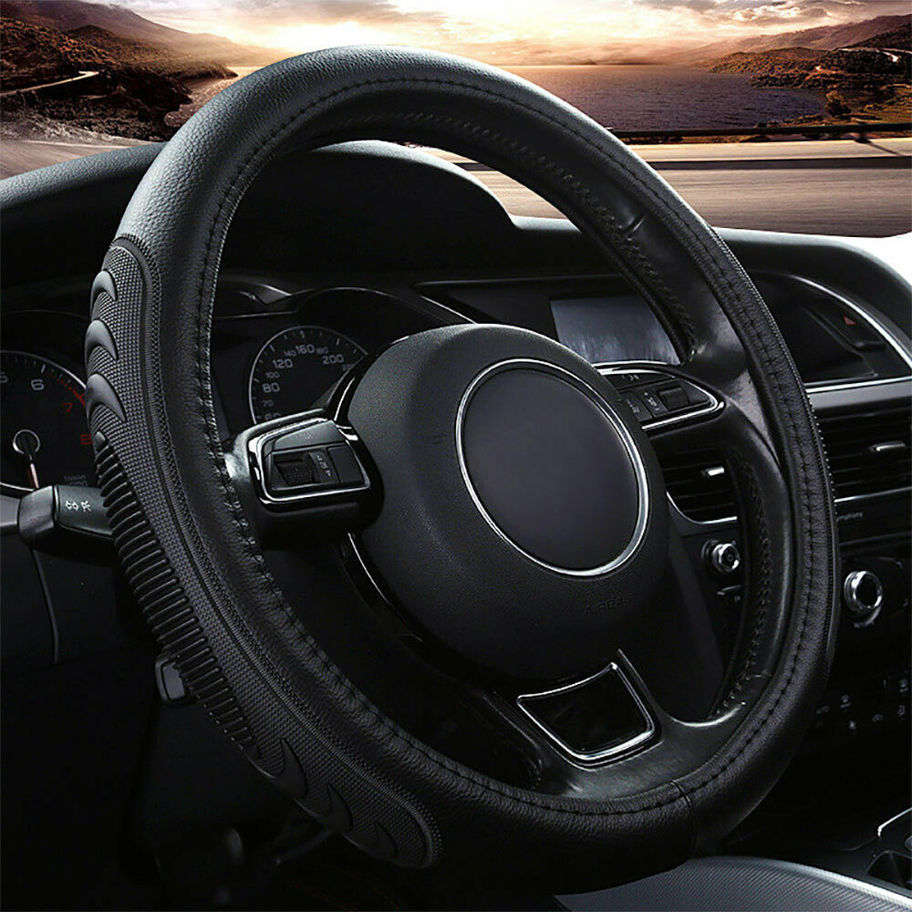 Top Microfiber Leather 38cm/15'' Car Steering Wheel Cover Messaging Non-Slip Set