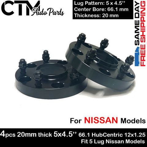 4PC 20MM THICK 5X4.5'' 66.1 HUBCENTRIC SPACER ADAPTER FIT 5LUG 12x1.25 NISSAN