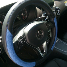 Black & Blue 14.25-15" PVC Leather Steering Wheel Cover Non-Slip Durable