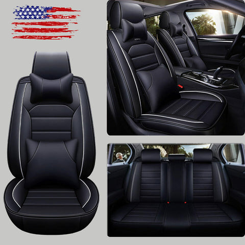 Car Seat Covers PU Leather 5-Seats Front+Rear Cushion Waterproof 11pieces of Set