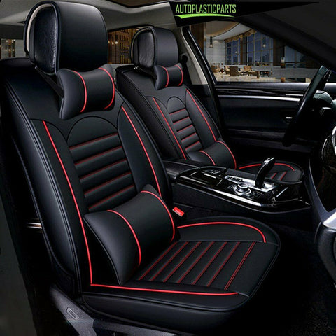 5-Seats Car Seat Cover Full Front+Rear Cushion Deluxe PU leather W/Pillow Size L