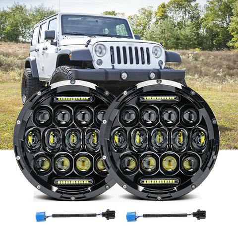 2X 7 Inch Round 200W Jeep Wrangler Headlights Hi/Lo for 1997-2017 JK TJ LJ