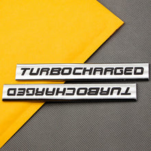 2x Metal TURBOCHARGED Engine Emlem Black Chrome Supercharged Car Turbo Badge