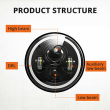 Pair 7" Inch Round LED Headlights Halo Angle Eyes For Jeep Wrangler JK LJ TJ CJ