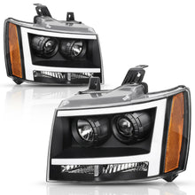 For 07-14 Chevy Avalanche/Suburban/Tahoe Black LED TUBE DRL Projector Headlight