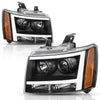For 07-14 Chevy Avalanche/Suburban/Tahoe Black LED TUBE DRL Projector Headlight