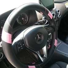 2019 Black & Pink Slip-On Style PU Steering Wheel Cover Perfect Fit Non-Slip