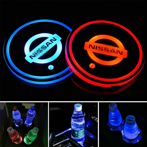 2PCS LED Car Cup Holder Lights Pad for NISSAN 7 Colors USB Charging LED Lamp