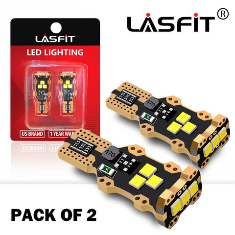 Lasfit 6000K White LED Reverse Back Up Light Replace Halogen 912 921 T15 2x Bulb