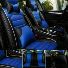5D B&Blue PU Leather Car Seat Covers Universal Breathable Luxury Cushion Set US