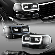 For 1999-2006 GMC Sierra 1500 2500 G2 DRL LED Black Clear Headlights+Bumper 4PCS