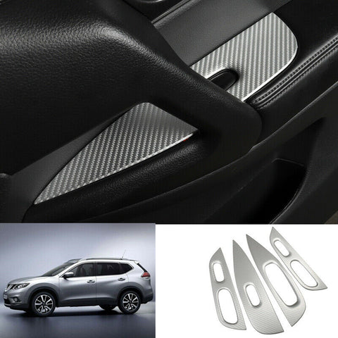 For Nissan Rogue 2014-2020 Silver Carbon Fiber Car Window lift panel switch Trim