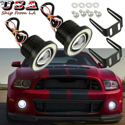 2pcs 2.5'' COB LED Projector Angel Eye Halo Ring Fog Lamp White DRL Driving Bulb