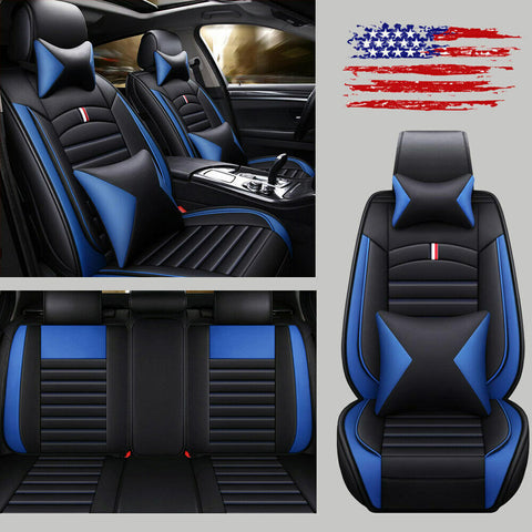 US Car Seat Cover PU Leather Full Set Surround Protector Cushions For 5-Seat Car